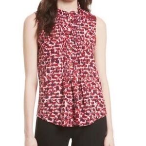 Kate Spade Pintuck Gold Button Sleeveless Silk Top SIZE XS